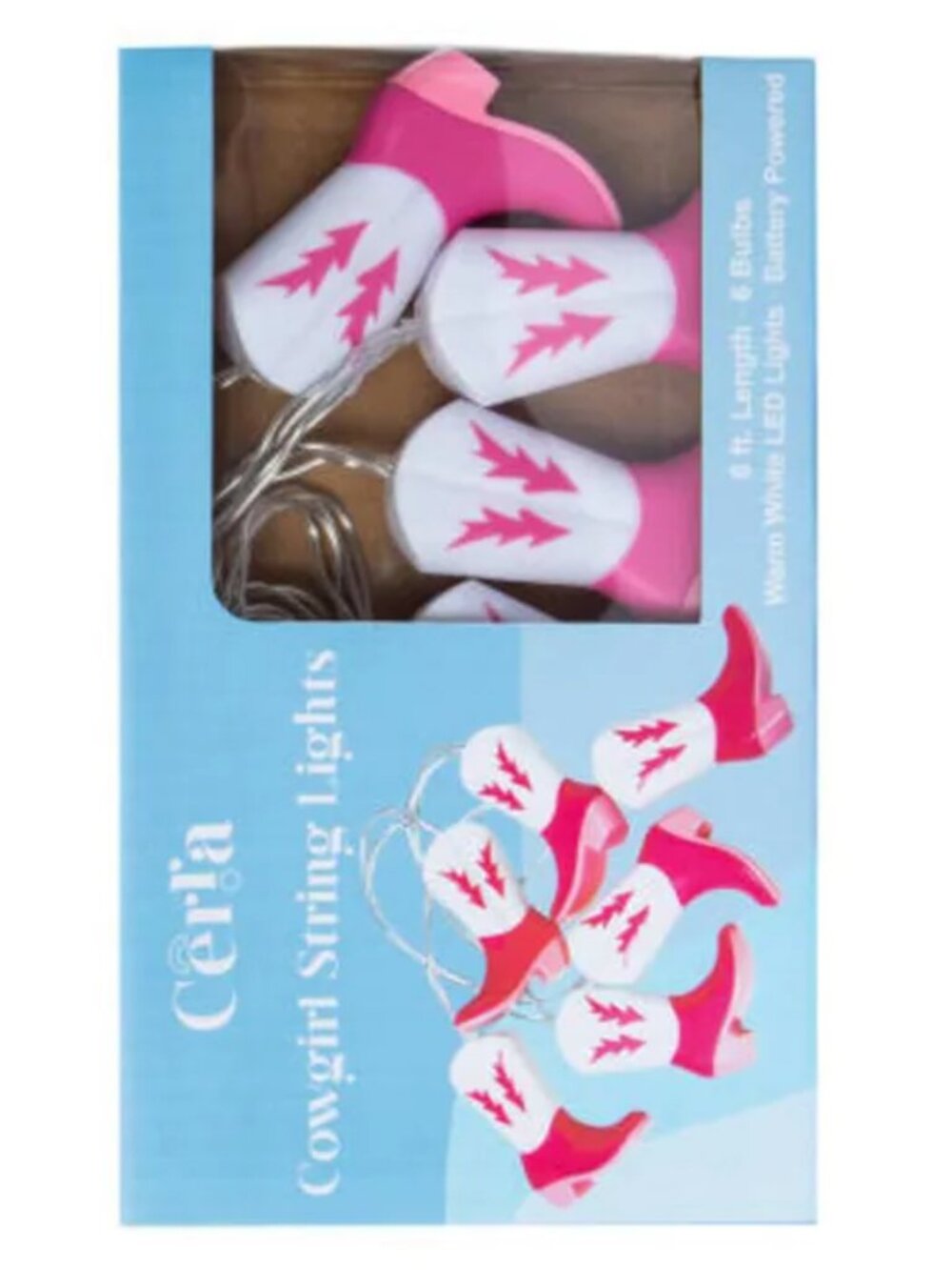 NIB Certa Pink White Cowgirl Boot String Lights Western Room Decor